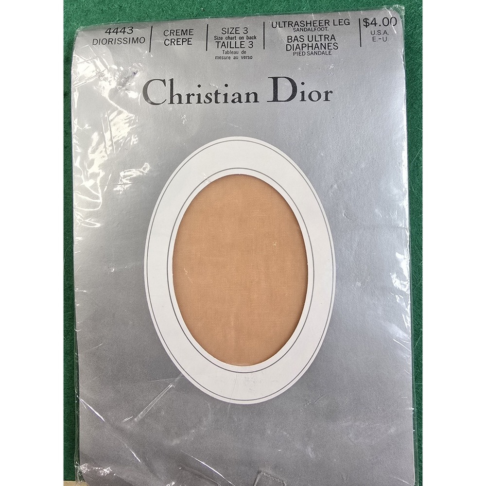 Vintage Christian Dior Pantyhose Size 3 Ultrasheer LEG Creme Scalloped Waistband